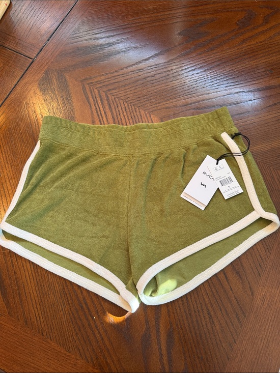 RVCA Pants - RVCA Olive Green Terry Retro Athletic Shorts with Cream Trim